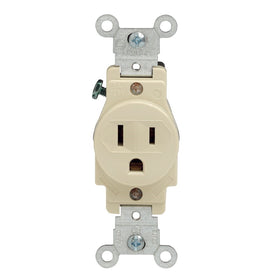Leviton 5088-I 15 Amp, 125 Volt, Narrow Body Single Receptacle, Straight Blade, Commercial Grade, Grounding, Ivory