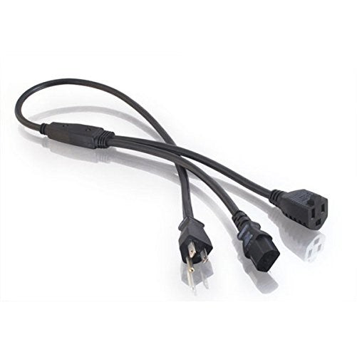 C2G/Cables to Go 29811 16 AWG 1-to-2 Power Cord Splitter (NEMA-5-15P to 1 NEMA 5-15R  1 IEC320C13) TAA Compliant, Black (3 Feet, 0.91 Meters)