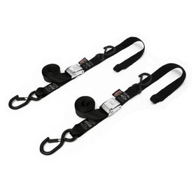 PowerTye 29622-S Black/Black 1 1/2" X 6ft Cam Buckle Soft-Tye Secure Latch Tie-Downs with Integrated Soft Hooks