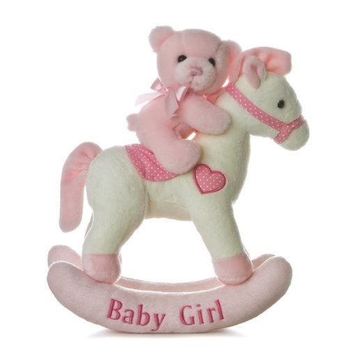 Aurora Baby Plush Rocking Horse, Pink/White