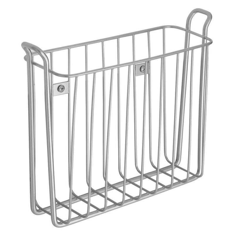 InterDesign Classico Wall Mount Newspaper and Magazine Holder Rack - Bathroom Organizer - Silver