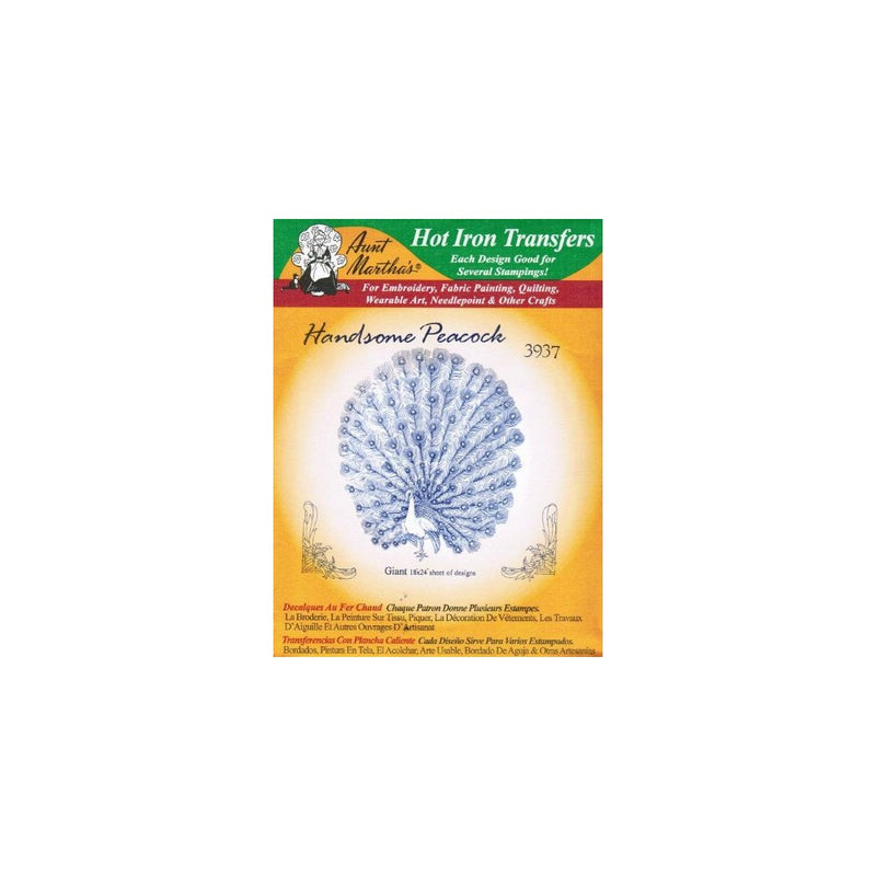 Handsome Peacock Aunt Martha's Hot Iron Embroidery Transfer
