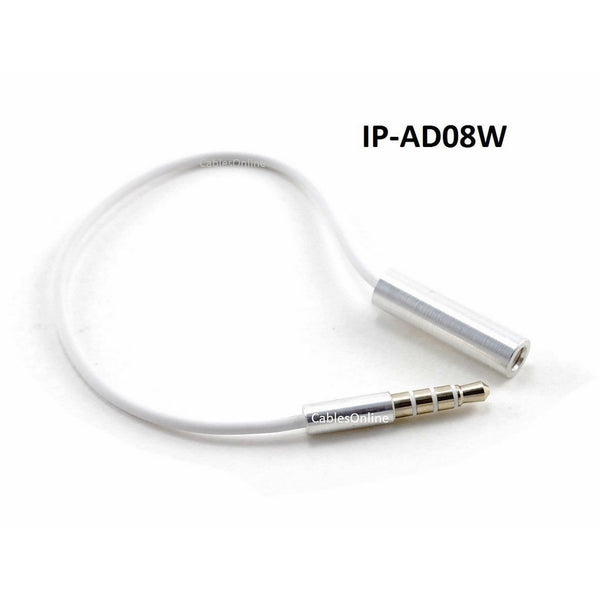 CablesOnline 6" TRRS 3.5mm 4-Pole M/F iPhone/Tablet to Credit Card Swiper/Reader Adapter Cable, White, (IP-AD08W)