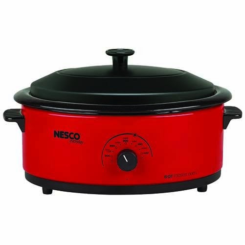 Nesco 4816-12 Roaster Oven with Black Lid, 6-Quart, Red