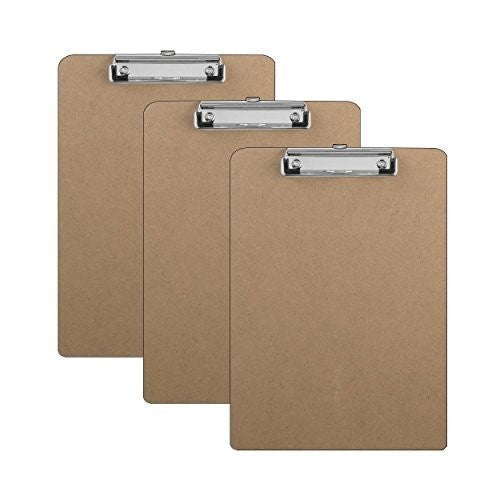 3 Clipboards - Hardboard - Flat Clip - 9 x 12.5 Inches - 3 Units