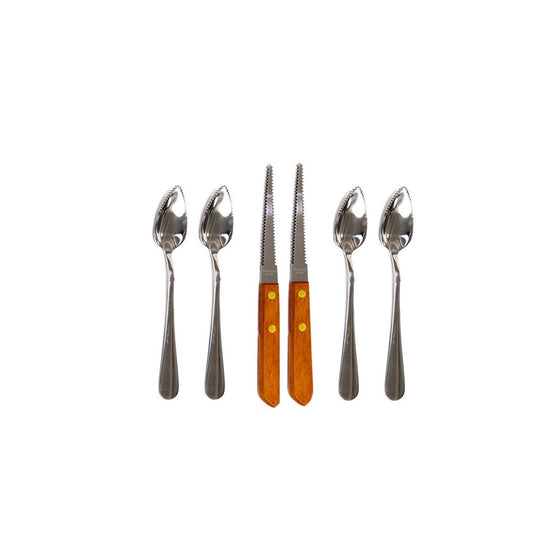 Two (2) Grapefruit Spoons and 1 Grapefruit Knife, Stainless Steel, Serrated Edges