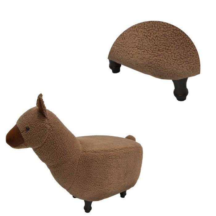 Grass Mud Horse Shape Wooden Storage Ottoman with Fabric Upholstery, Brown