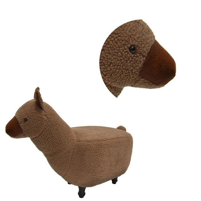 Grass Mud Horse Shape Wooden Storage Ottoman with Fabric Upholstery, Brown