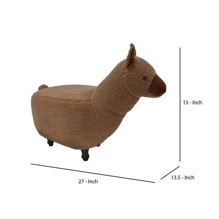 Grass Mud Horse Shape Wooden Storage Ottoman with Fabric Upholstery, Brown