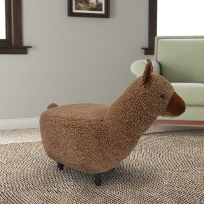 Grass Mud Horse Shape Wooden Storage Ottoman with Fabric Upholstery, Brown