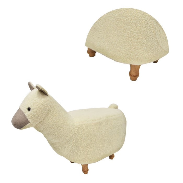 Grass Mud Horse Shape Wooden Storage Ottoman with Fabric Upholstery, Cream and Brown