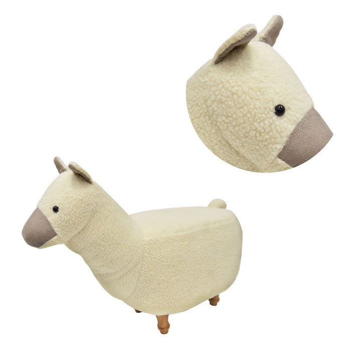 Grass Mud Horse Shape Wooden Storage Ottoman with Fabric Upholstery, Cream and Brown