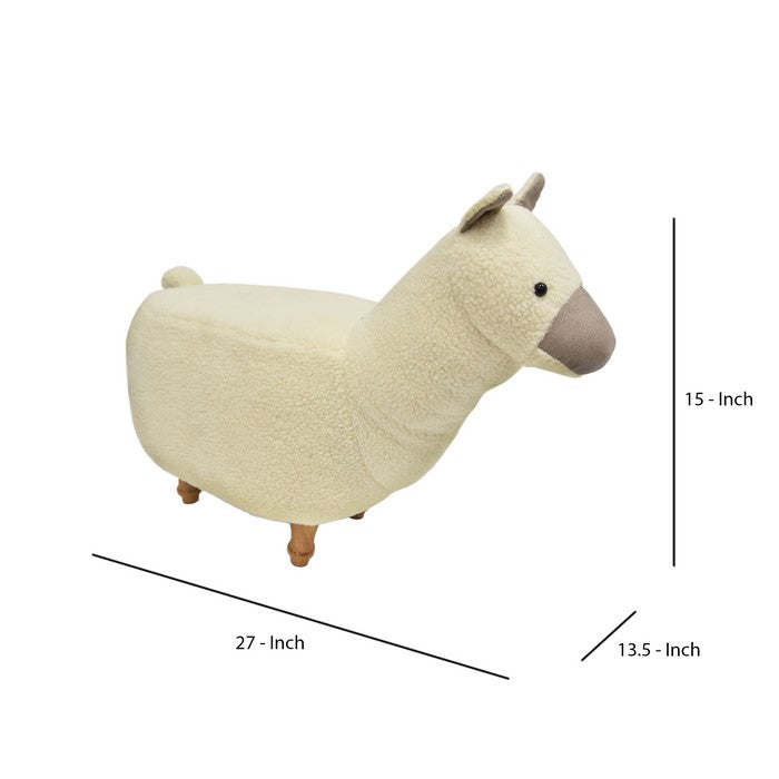 Grass Mud Horse Shape Wooden Storage Ottoman with Fabric Upholstery, Cream and Brown