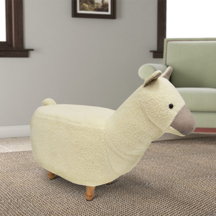 Grass Mud Horse Shape Wooden Storage Ottoman with Fabric Upholstery, Cream and Brown