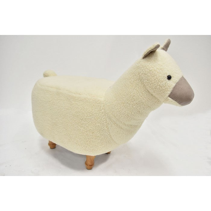Grass Mud Horse Shape Wooden Storage Ottoman with Fabric Upholstery, Cream and Brown