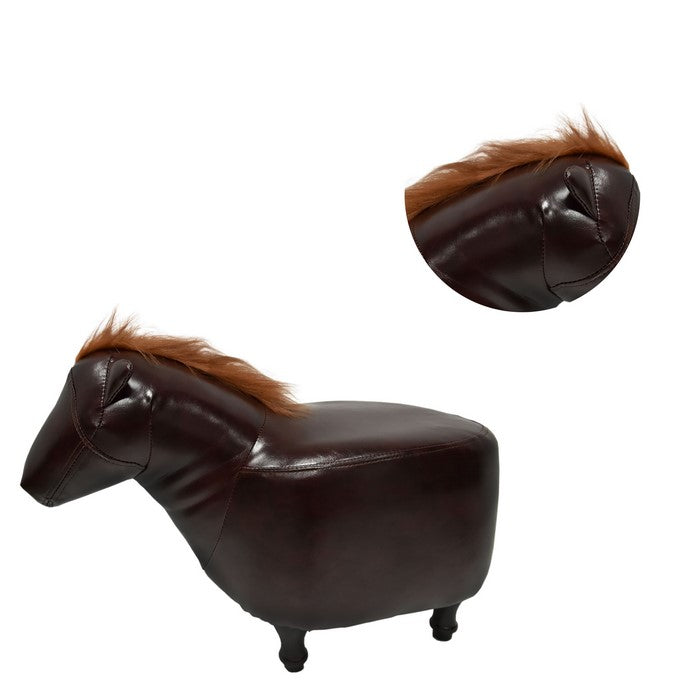 Horse Shape Wooden Storage Ottoman with Leatherette Upholstery, Espresso Brown