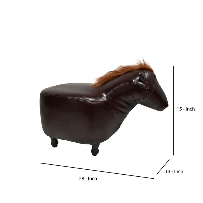 Horse Shape Wooden Storage Ottoman with Leatherette Upholstery, Espresso Brown