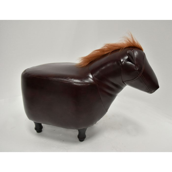 Horse Shape Wooden Storage Ottoman with Leatherette Upholstery, Espresso Brown