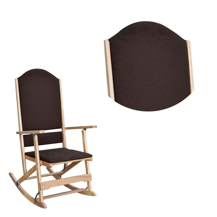 Wooden Folding Rocking Chair with Woven Fabric Upholstered Seat and Back, Brown