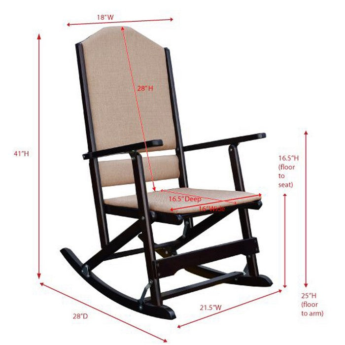 Wooden Kids Rocking Chair with Woven Fabric Upholstered Seat and Back, Beige and Brown