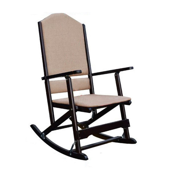 Wooden Kids Rocking Chair with Woven Fabric Upholstered Seat and Back, Beige and Brown