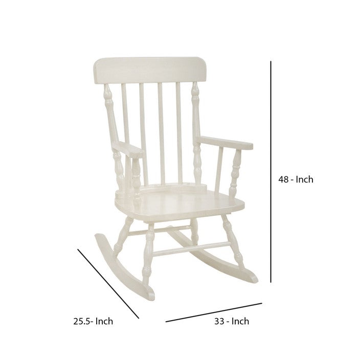 Traditional Style Wooden Kids Rocking Chair with Spindle Back, White
