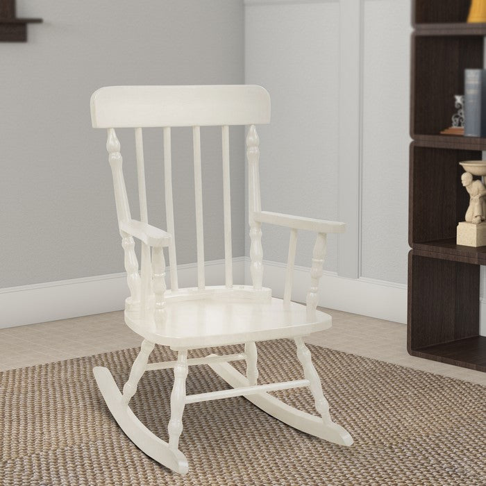 Traditional Style Wooden Kids Rocking Chair with Spindle Back, White