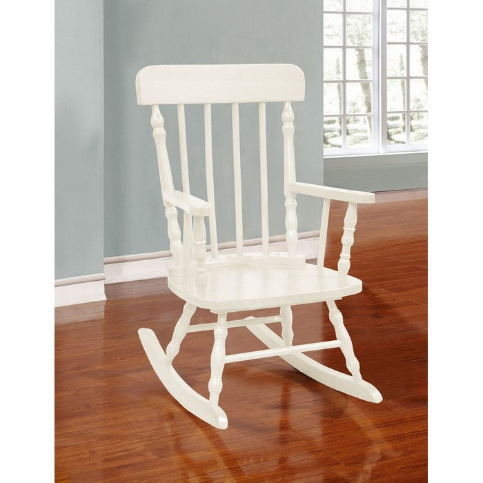 Traditional Style Wooden Kids Rocking Chair with Spindle Back, White
