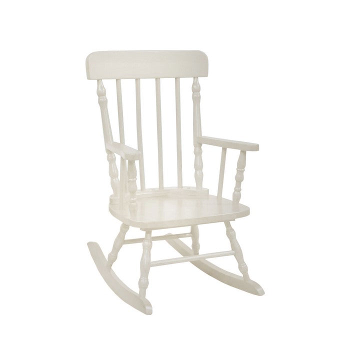Traditional Style Wooden Kids Rocking Chair with Spindle Back, White
