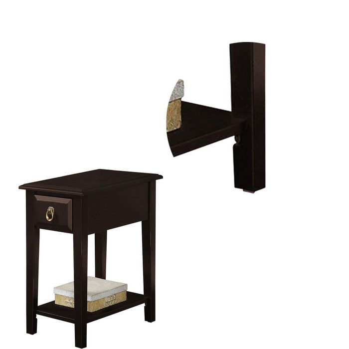 Wooden End Table with One Drawer and Bottom Shelf, Espresso Brown