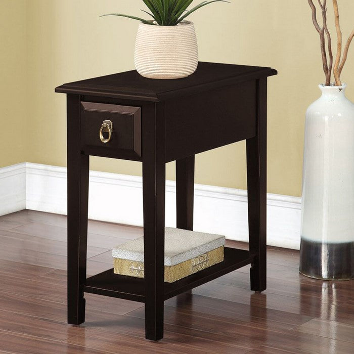Wooden End Table with One Drawer and Bottom Shelf, Espresso Brown