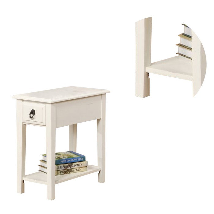 Wooden End Table with One Drawer and Bottom Shelf, White