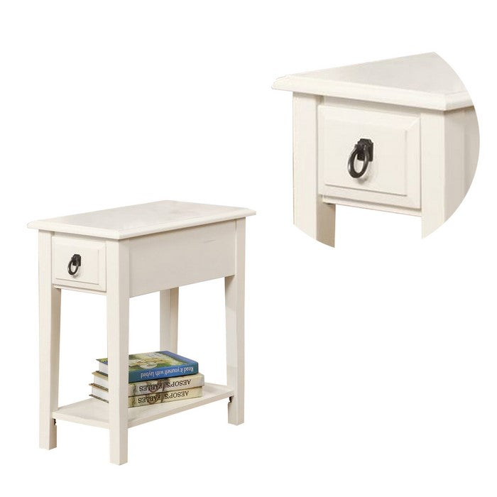 Wooden End Table with One Drawer and Bottom Shelf, White
