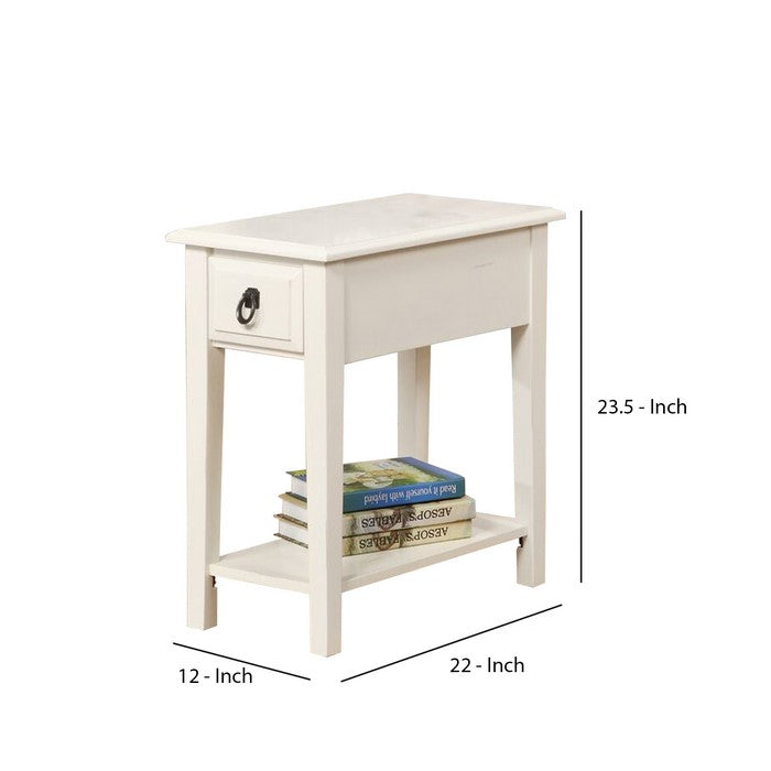 Wooden End Table with One Drawer and Bottom Shelf, White