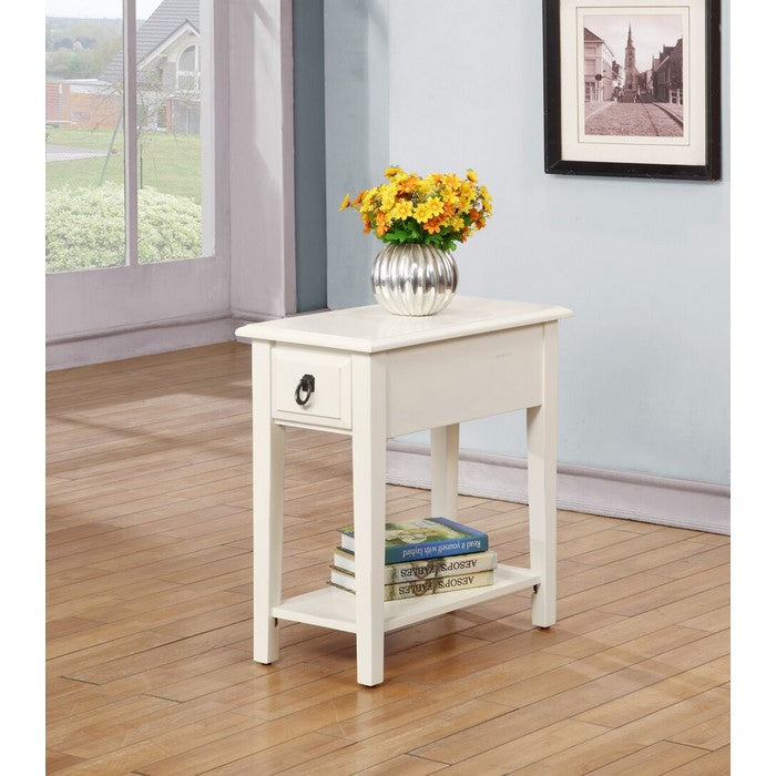 Wooden End Table with One Drawer and Bottom Shelf, White