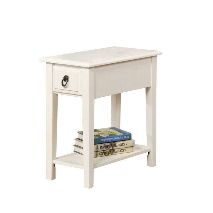 Wooden End Table with One Drawer and Bottom Shelf, White