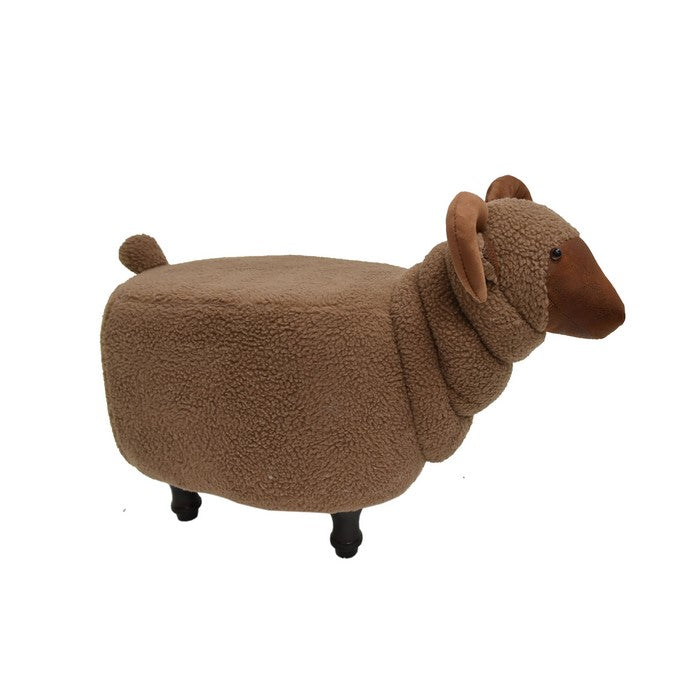 Sheep Shape Wooden Ottoman with Fabric Upholstery, Brown