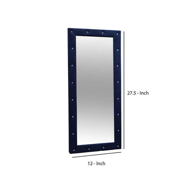 Finely Designed Floor Mirror with Crystal Tufted Velvet Upholstered Frame, Blue