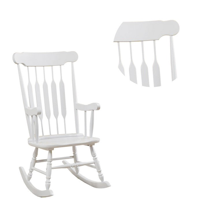 Classic Cottage Style Wooden Rocking Chair with Lath Back Design, White