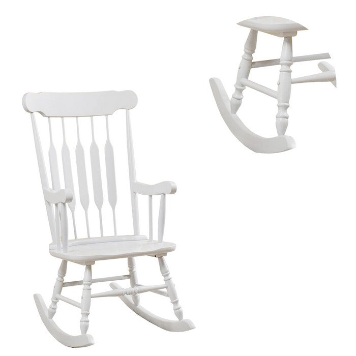 Classic Cottage Style Wooden Rocking Chair with Lath Back Design, White