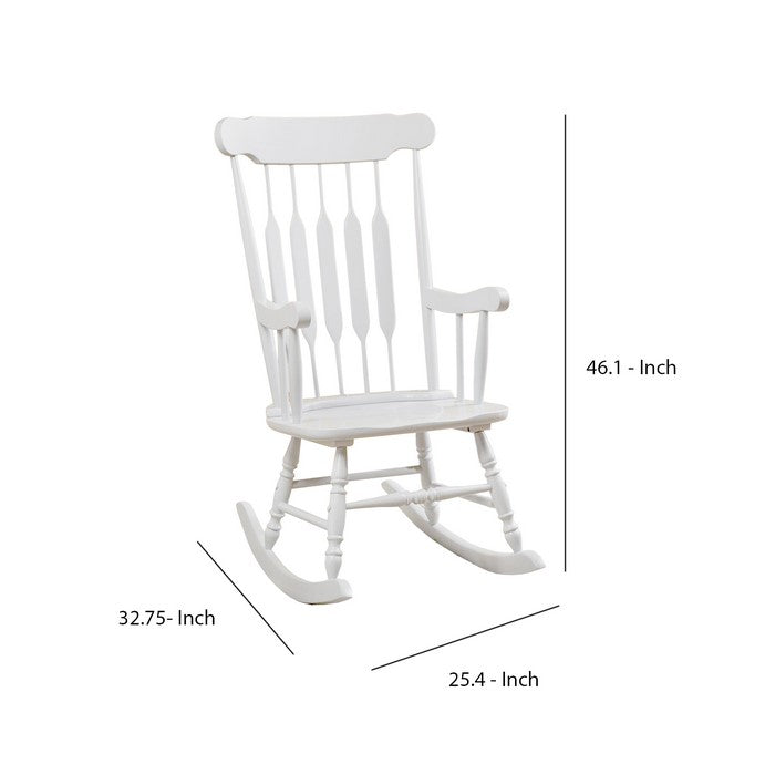 Classic Cottage Style Wooden Rocking Chair with Lath Back Design, White