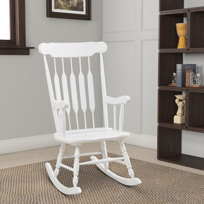 Classic Cottage Style Wooden Rocking Chair with Lath Back Design, White