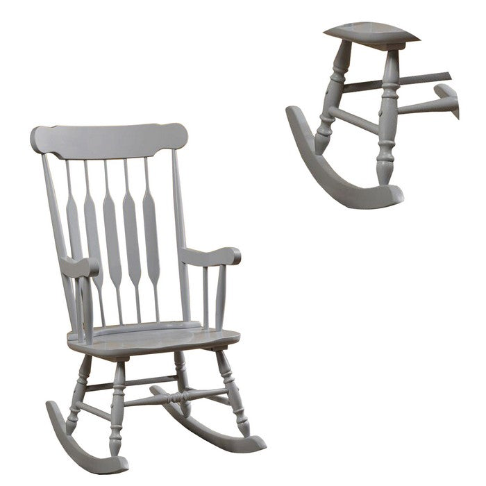 Classic Cottage Style Wooden Rocking Chair with Lath Back Design, Pale Gray