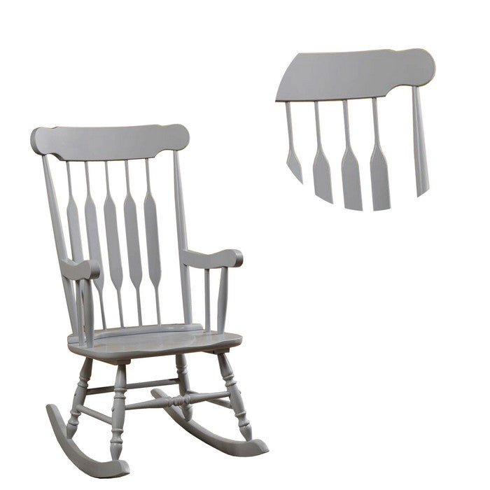 Classic Cottage Style Wooden Rocking Chair with Lath Back Design, Pale Gray