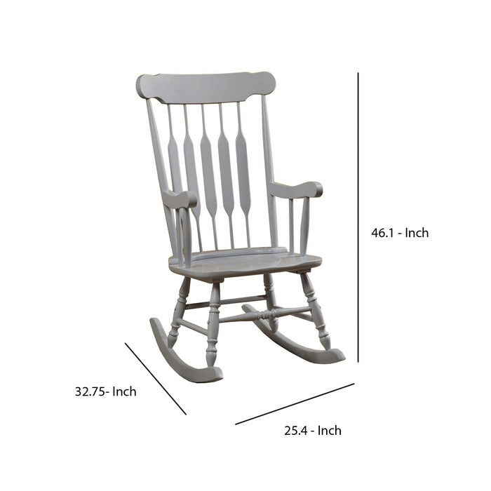 Classic Cottage Style Wooden Rocking Chair with Lath Back Design, Pale Gray