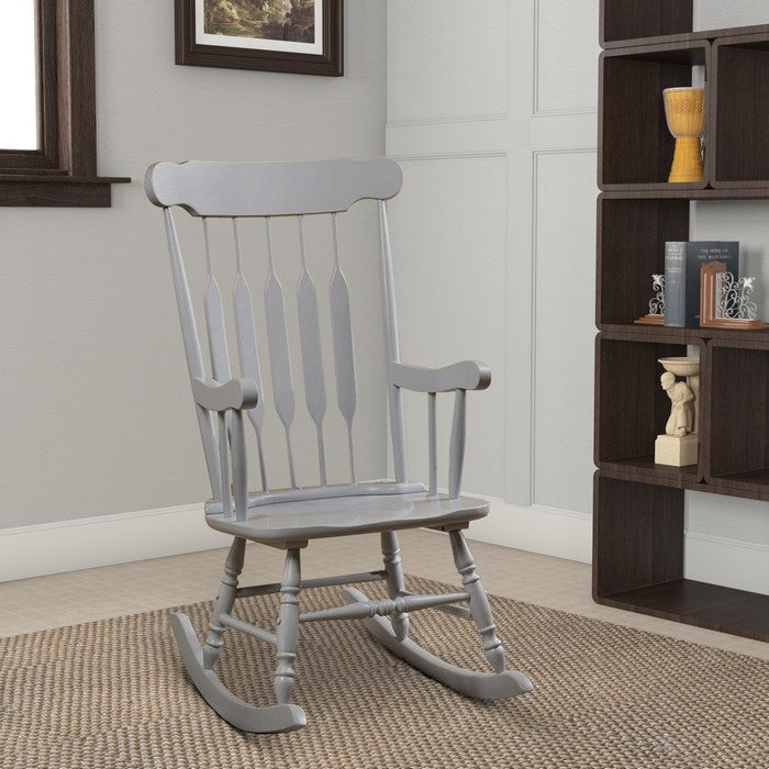 Classic Cottage Style Wooden Rocking Chair with Lath Back Design, Pale Gray