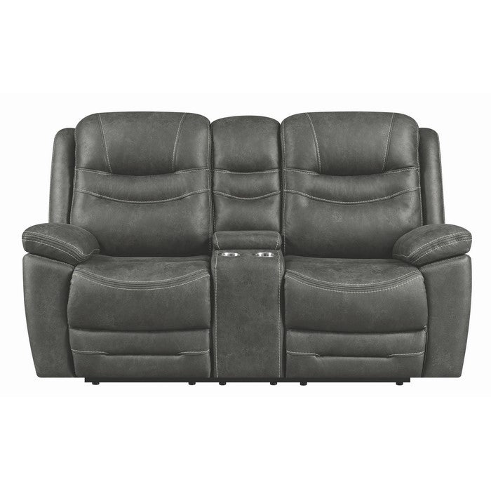 Fabric Upholstered Metal Power Recliner Loveseat with Adjustable Headrest, Black
