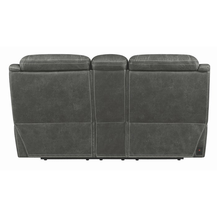 Fabric Upholstered Metal Power Recliner Loveseat with Adjustable Headrest, Black