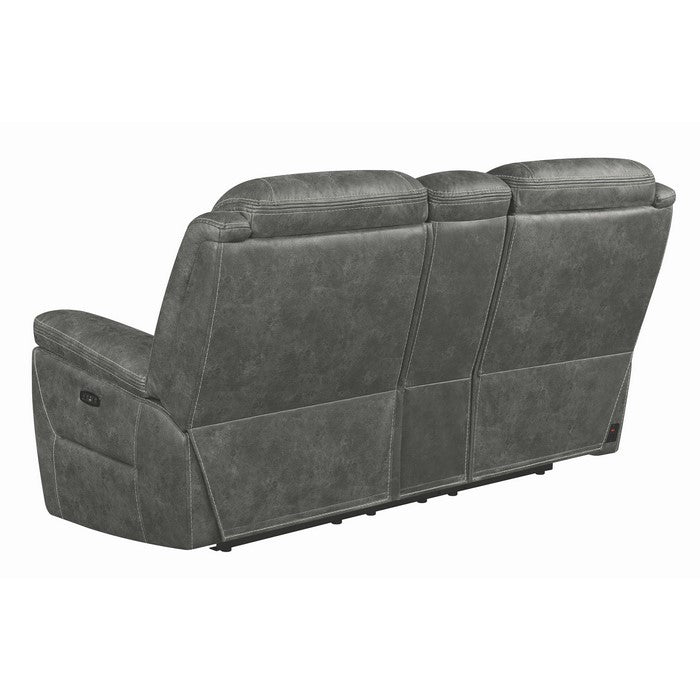 Fabric Upholstered Metal Power Recliner Loveseat with Adjustable Headrest, Black