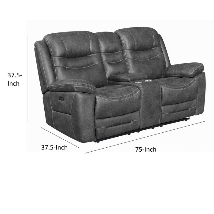 Fabric Upholstered Metal Power Recliner Loveseat with Adjustable Headrest, Black